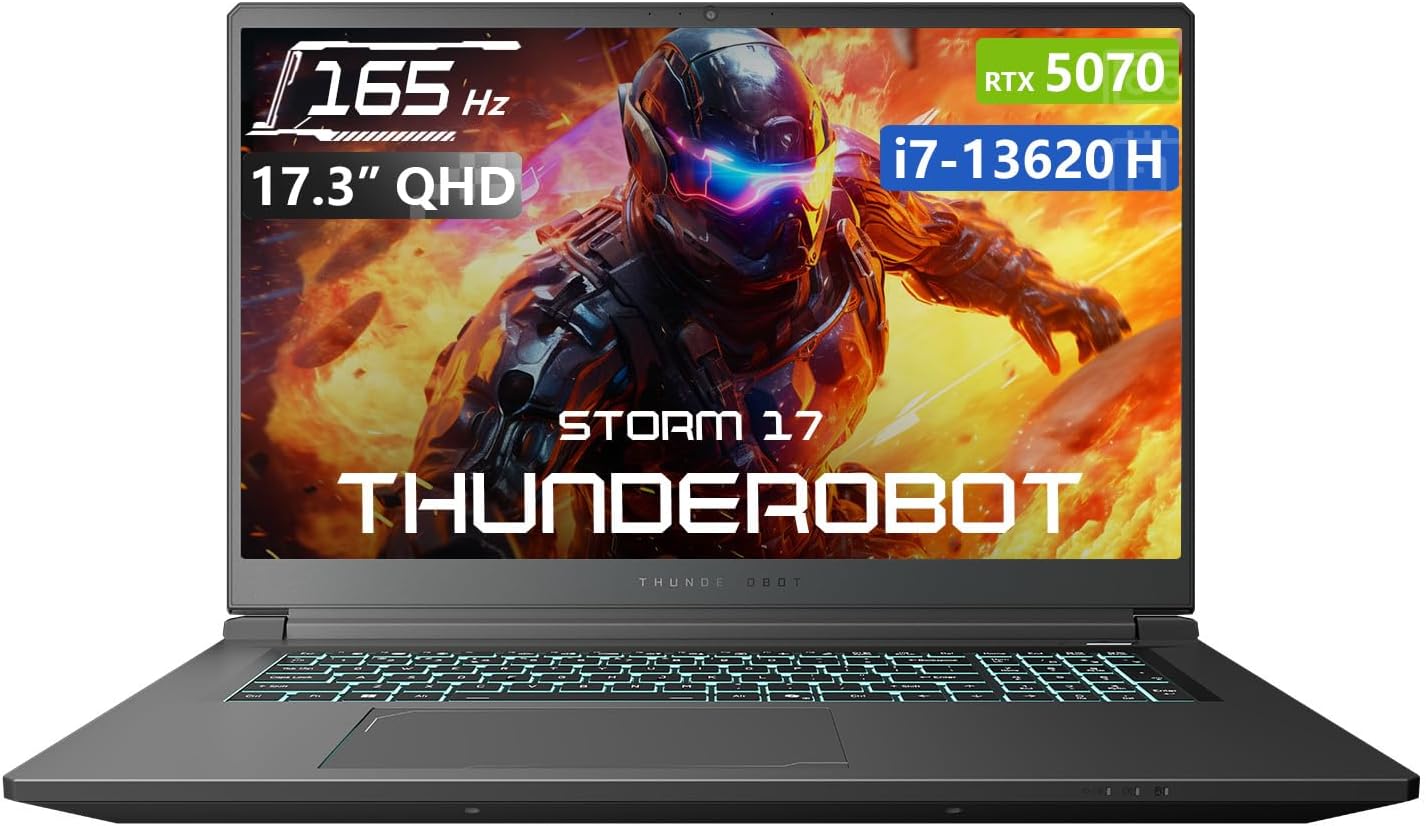 Thunderobot Storm 17 5070 Gaming Laptop, 17.3" QHD 165Hz 2K Display, Core i7-13620H, GeForce RTX 5070, 32GB DDR5 RAM, 2TB SSD, RGB Backlit Keyboard, HDMI, Wi-Fi 6, Win11 Home
