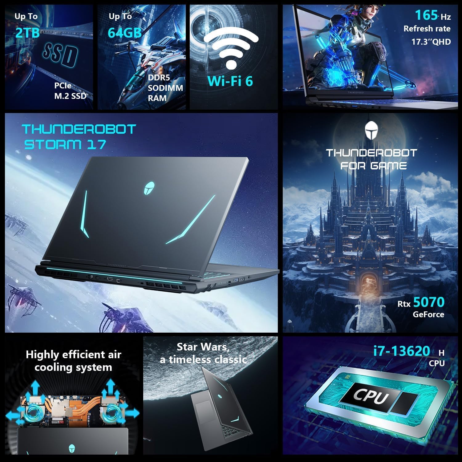 Thunderobot Storm 17 5070 Gaming Laptop, 17.3" QHD 165Hz 2K Display, Core i7-13620H, GeForce RTX 5070, 32GB DDR5 RAM, 2TB SSD, RGB Backlit Keyboard, HDMI, Wi-Fi 6, Win11 Home - Image 3