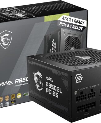 MSI MAG A850GL PCIE5, Fully Modular Compact Gaming 850W Power Supply, 80+ Gold, ATX 3.1 & PCIe 5.1 Ready, Native Dual-Color 12V-2x6 Cable, 10 Year Warranty
